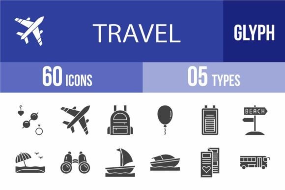 60 Travel Glyph Icons Review for Embroidery Projects