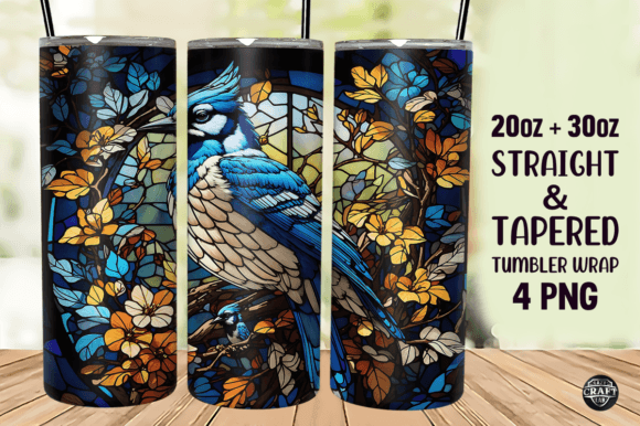 Blue Bird Stained Glass Tumbler Wrap PNG Review