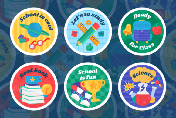 Cartoon School Stickers for Embroidery Projects