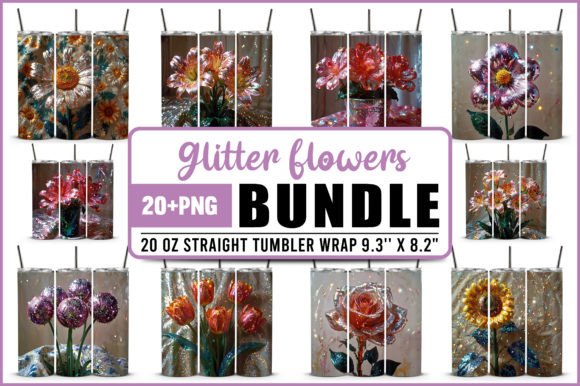 Glitter Flower Tumbler Wraps PNG Bundle