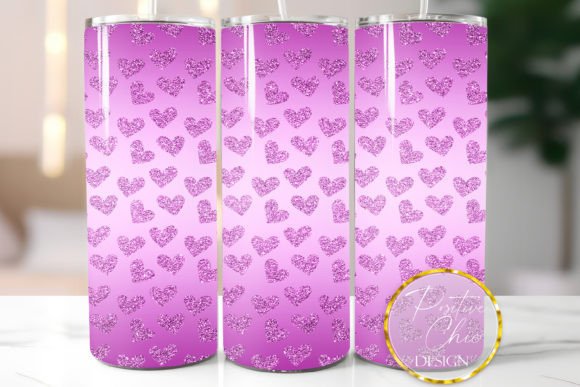Hot Pink Glitter Hearts Tumbler Wrap PNG Review
