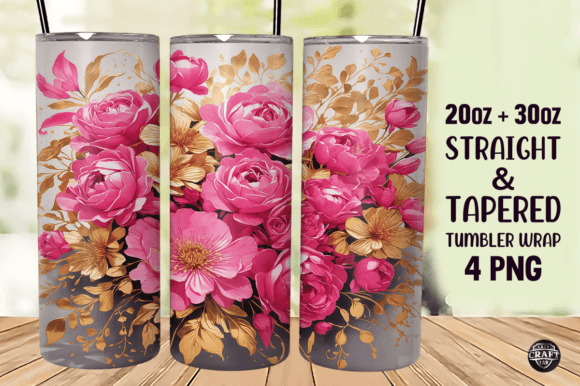 Pink Gold Floral Tumbler Wrap 20oz PNG Review