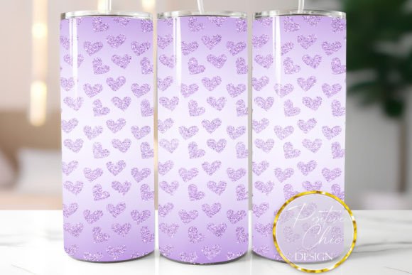 Purple Glitter Hearts Tumbler PNG Design Review